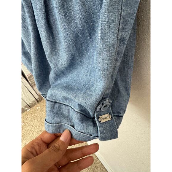 Seven7 Denim Romper Jumpsuit Medium Adjustable Straps Cuffed Shorts - Picture 4 of 5